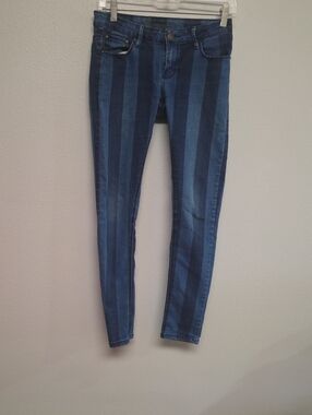 Striped Blue Skinny Jeans – Vertical Two-Tone Denim